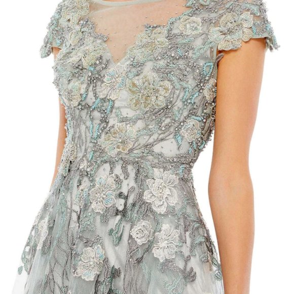 MAC DUGGAL 20294 FLORAL EMBROIDERED EMBELLISHED SHORT SLEEVE SEAMIST GOWN sz 10 - Picture 4 of 7